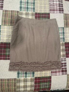 For Cynthia Taupe Mini Skirt with Fringe Hem